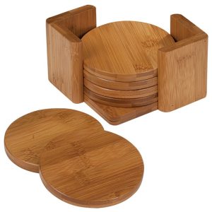 3 3/4" Bamboo Round 6-Coaster Set with Holder - CST12