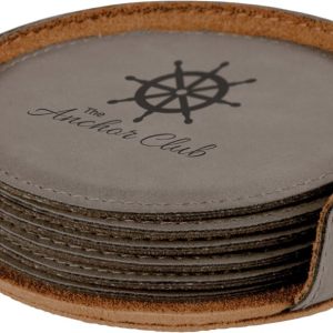4"Round Laserable Leatherette 6-Coaster Set