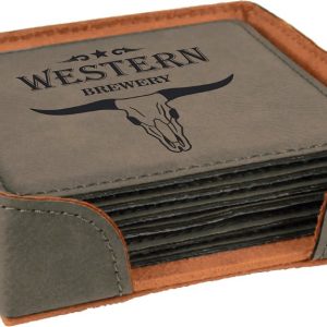 4" x 4" Square Laserable Leatherette 6-Coaster Set