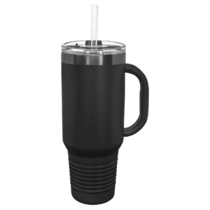 Polar Camel 40oz. Black/Ghost Black ION-Plated Travel Mug with Handle, Straw Included - LTM7430
