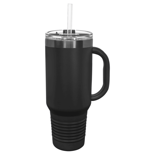 Polar Camel 40oz. Black/Ghost Black ION-Plated Travel Mug with Handle, Straw Included - LTM7430