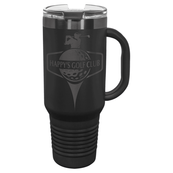 Polar Camel 40oz. Black/Ghost Black ION-Plated Travel Mug with Handle, Straw Included - LTM7430 - Image 2
