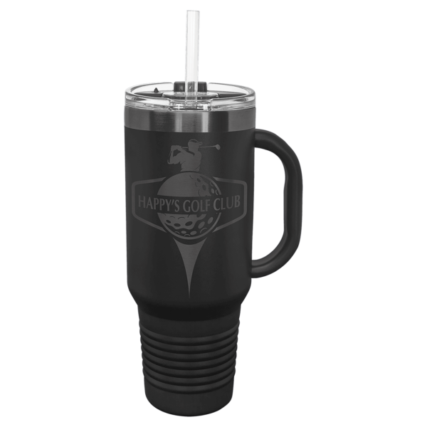 Polar Camel 40oz. Black/Ghost Black ION-Plated Travel Mug with Handle, Straw Included - LTM7430 - Image 4