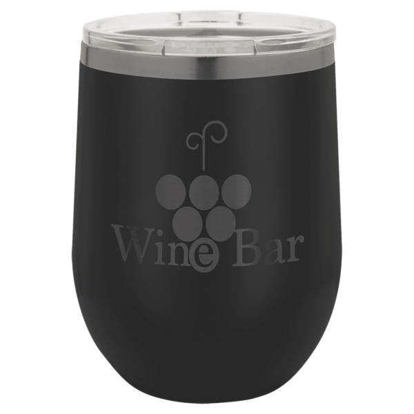 Polar Camel 12oz. Black/Ghost Black ION-Plated Stemless Wine Tumbler with Lid - LTM870