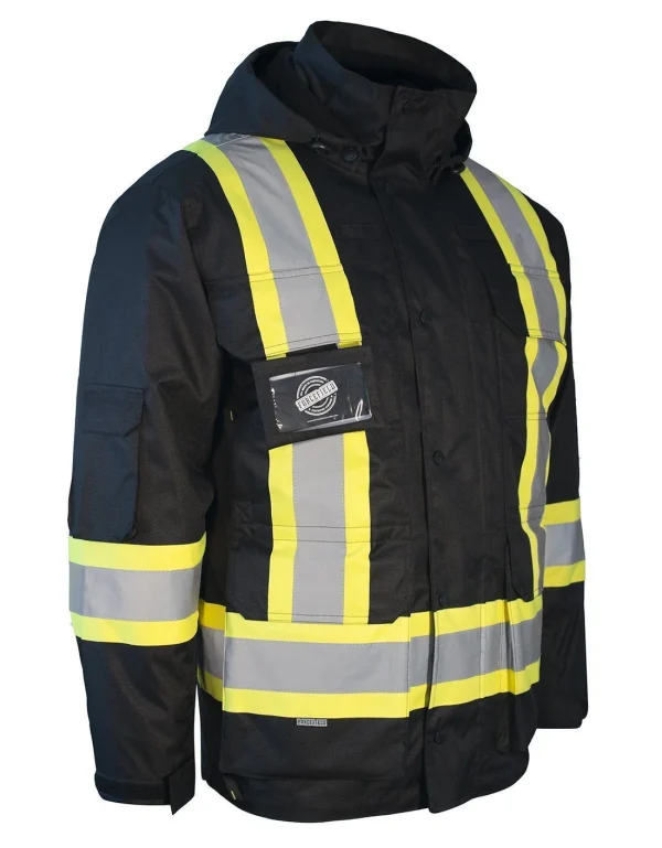 3-in-1 Hi Vis Winter Safety Parka with Removable Black Nylon Puff Jacket - 024-EN788
