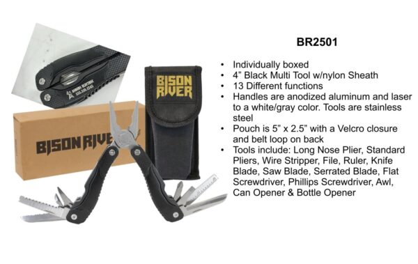 Bison River 4" Black 13 Function Multi Tool with Nylon Sheath - BR2501 - Image 8