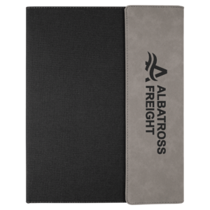 9 1/2" x 12" Gray Laserable Leatherette / Black Canvas Portfolio w / Notepad - GFT1215