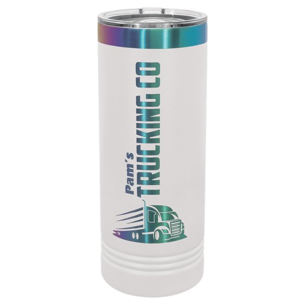 Polar Camel 22 oz. White/Prism ION-Plated Skinny Tumbler with Slider Lid - LTM7066