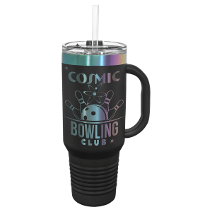 Polar Camel 40 oz. Black/Prism ION-Plated Travel Mug with Handle, Straw Included - LTM7485