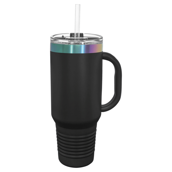 Polar Camel 40 oz. Black/Prism ION-Plated Travel Mug with Handle, Straw Included - LTM7485 - Image 2