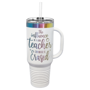Polar Camel 40 oz. White/Prism ION-Plated Travel Mug with Handle, Straw Included - LTM7486