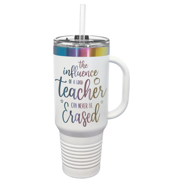 Polar Camel 40 oz. White/Prism ION-Plated Travel Mug with Handle, Straw Included - LTM7486