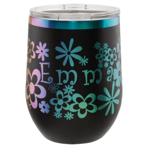 Polar Camel 12 oz. Black/Prism ION-Plated Stemless Wine Tumbler with Lid - LTM890