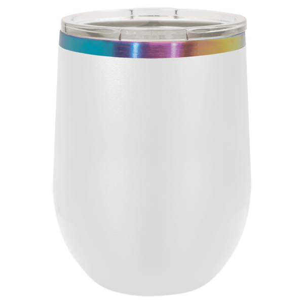 Polar Camel 12 oz. White/Prism ION-Plated Stemless Wine Tumbler with Lid - LTM891 - Image 2