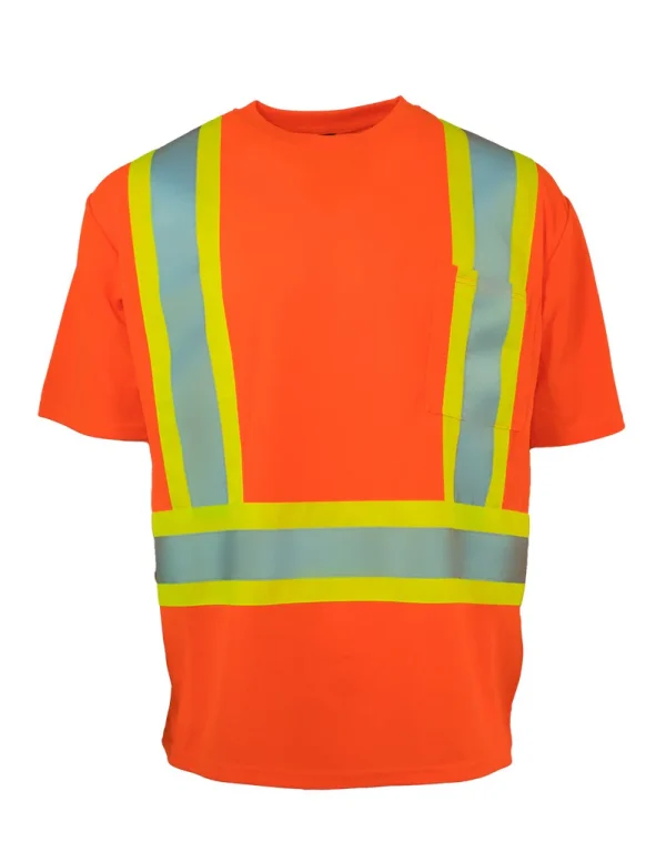 Hi Vis Crew Neck Short Sleeve Safety Tee Shirt with Chest Pocket - 022-CBECSA - Image 6