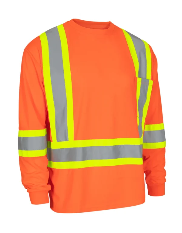 Hi Vis Crew Neck Long Sleeve Safety Tee with Chest Pocket - 022-CBECSA - Image 9