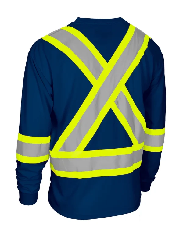 Hi Vis Crew Neck Long Sleeve Safety Tee with Chest Pocket - 022-CBECSA - Image 8