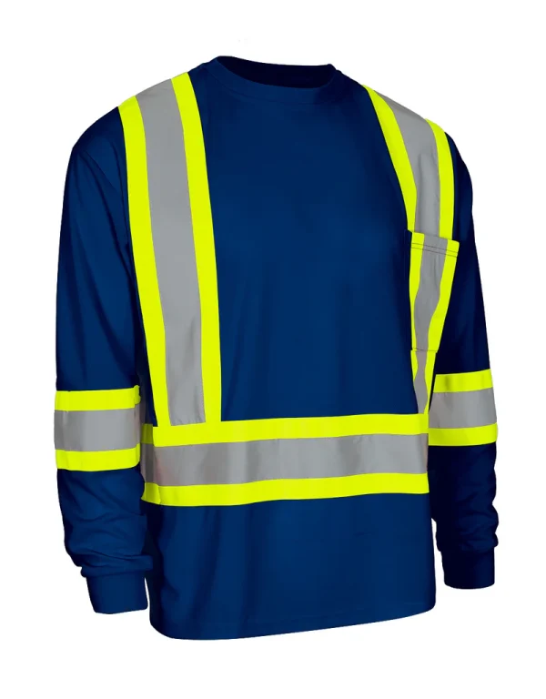 Hi Vis Crew Neck Long Sleeve Safety Tee with Chest Pocket - 022-CBECSA - Image 7