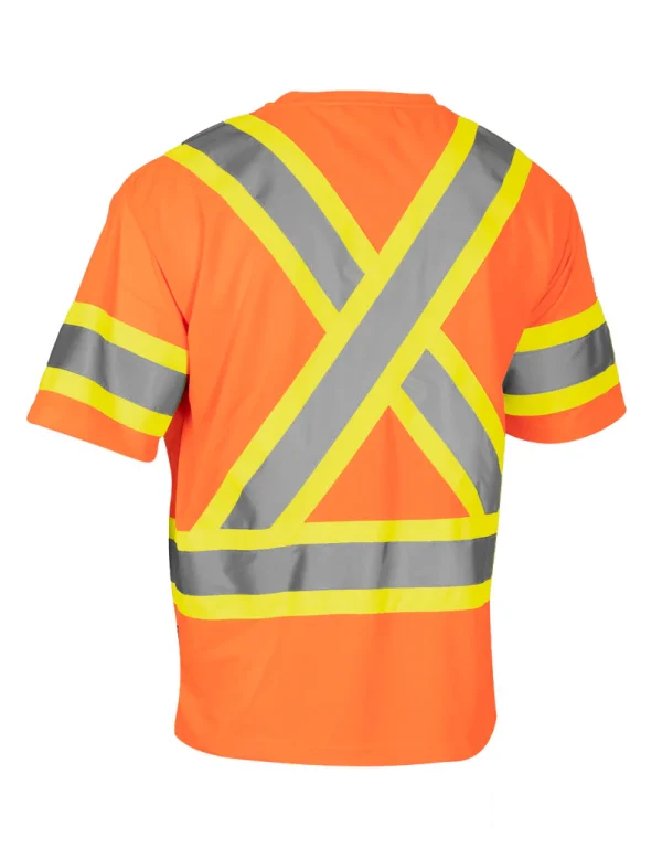 Hi Vis Crew Neck Short Sleeve Safety Tee Shirt with Chest Pocket and Arm Bands - 022-CBECSP - Image 8