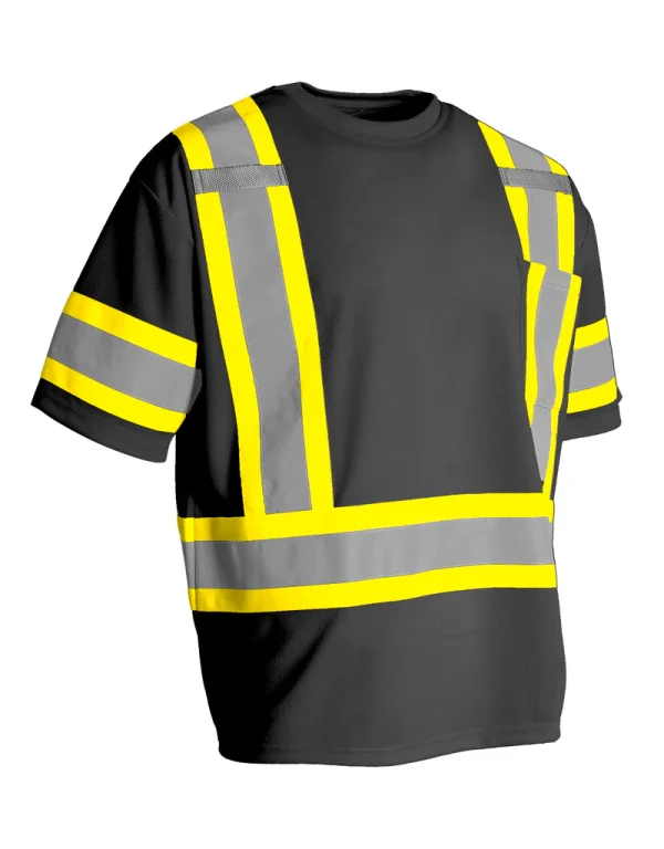 Hi Vis Crew Neck Short Sleeve Safety Tee Shirt with Chest Pocket and Arm Bands - 022-CBECSP - Image 6