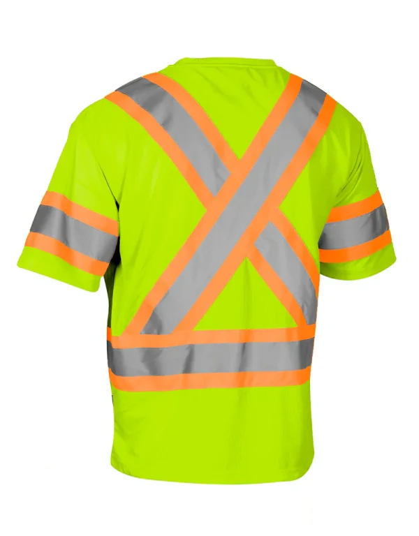 Hi Vis Crew Neck Short Sleeve Safety Tee Shirt with Chest Pocket and Arm Bands - 022-CBECSP - Image 4