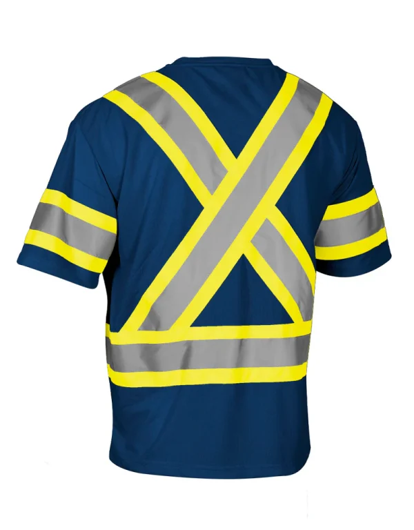 Hi Vis Crew Neck Short Sleeve Safety Tee Shirt with Chest Pocket and Arm Bands - 022-CBECSP - Image 3