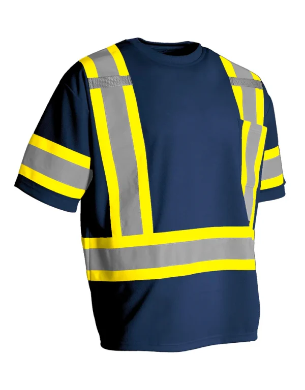 Hi Vis Crew Neck Short Sleeve Safety Tee Shirt with Chest Pocket and Arm Bands - 022-CBECSP - Image 2