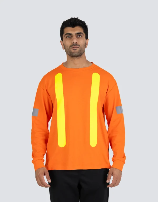 Retro Safety Cotton Long Sleeve Tee With Reflective Arm Striping - 022-RTROL - Image 8