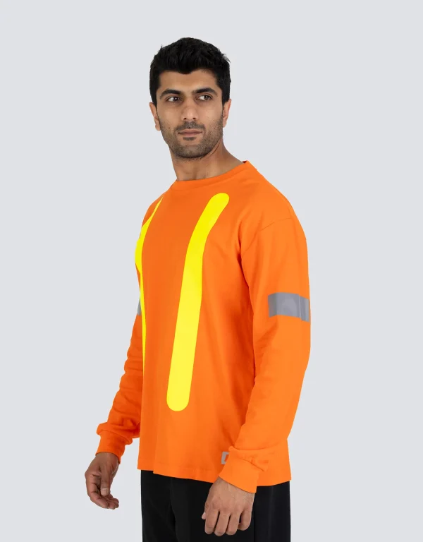Retro Safety Cotton Long Sleeve Tee With Reflective Arm Striping - 022-RTROL