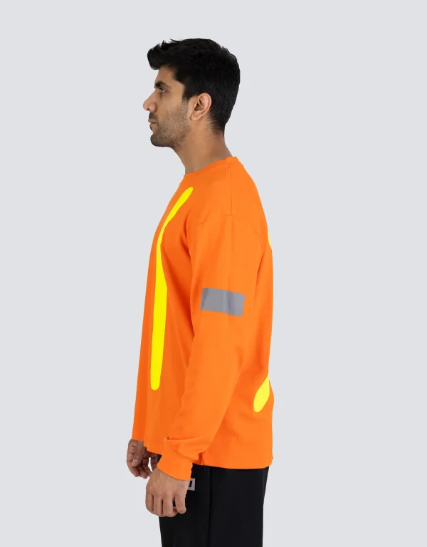 Retro Safety Cotton Long Sleeve Tee With Reflective Arm Striping - 022-RTROL - Image 6