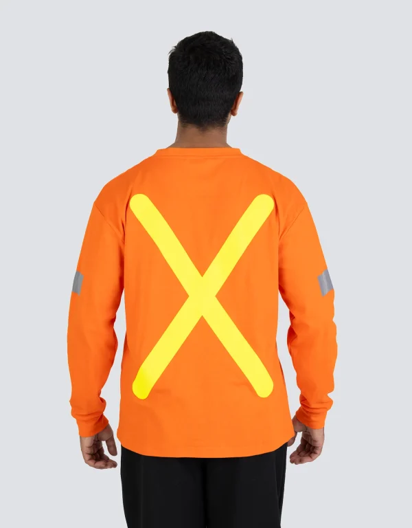 Retro Safety Cotton Long Sleeve Tee With Reflective Arm Striping - 022-RTROL - Image 5