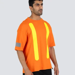 Retro Safety Cotton Short Sleeve Tee With Reflective Arm Striping - 022-RTROS