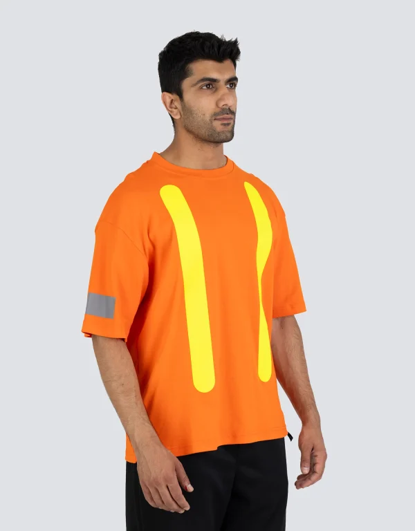Retro Safety Cotton Short Sleeve Tee With Reflective Arm Striping - 022-RTROS