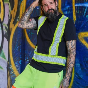 Athletic Fit Hi Vis Crew Neck Short Sleeve Safety Tee Shirt with Segmented Reflective Tape - 022-SEGCBE
