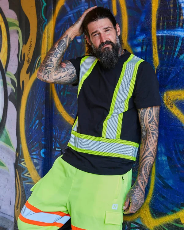 Athletic Fit Hi Vis Crew Neck Short Sleeve Safety Tee Shirt with Segmented Reflective Tape - 022-SEGCBE
