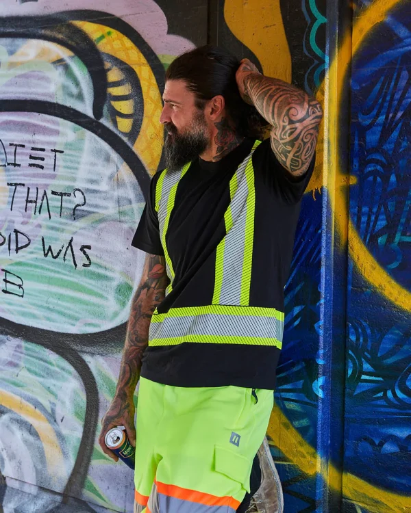 Athletic Fit Hi Vis Crew Neck Short Sleeve Safety Tee Shirt with Segmented Reflective Tape - 022-SEGCBE - Image 2