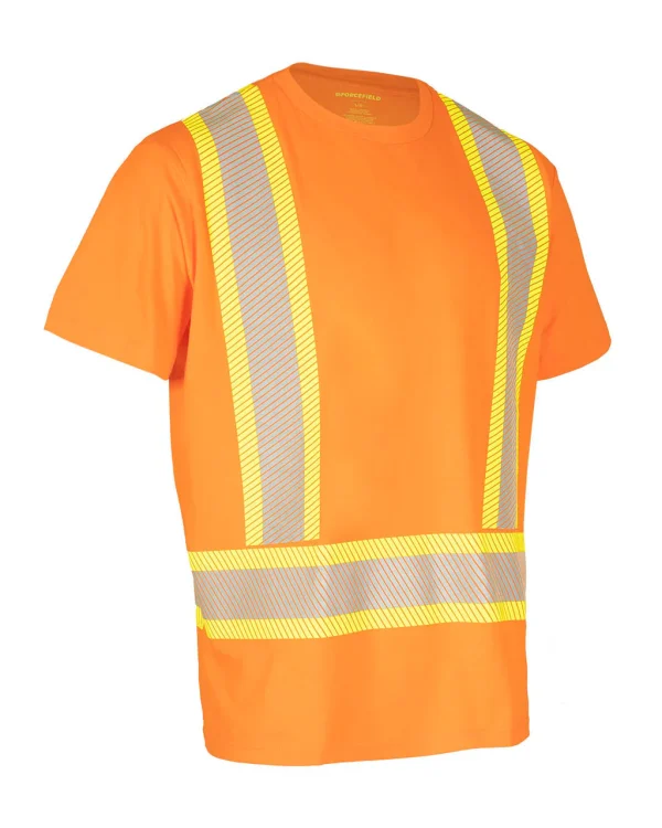 Athletic Fit Hi Vis Crew Neck Short Sleeve Safety Tee Shirt with Segmented Reflective Tape - 022-SEGCBE - Image 3