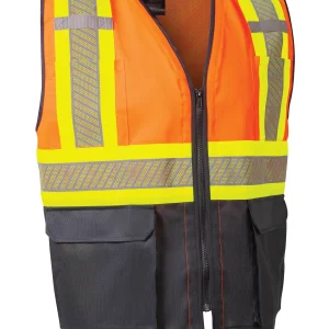 Hi-Vis Safety Vest with Zipper Front and Perforated Reflective Tape - 022-TV188OR-PT