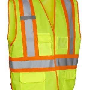5-Point Tear-Away Hi Vis Traffic Safety Vest, Tricot Polyester, 3 Sizes - 022-TV