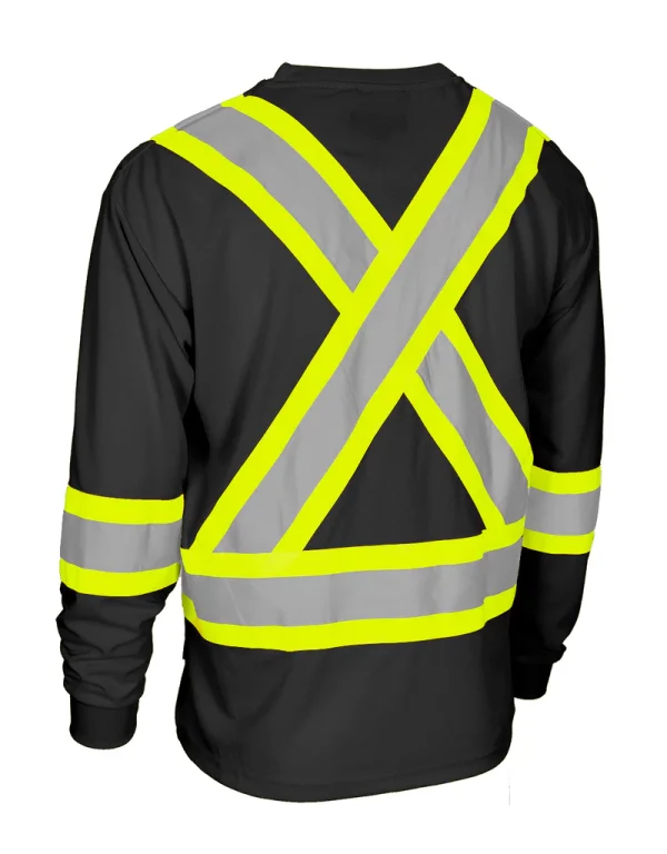 Hi Vis Bamboo Fabric Crew Neck Long Sleeve Safety Tee with Chest Pocket - 022-BBCSA - Image 6