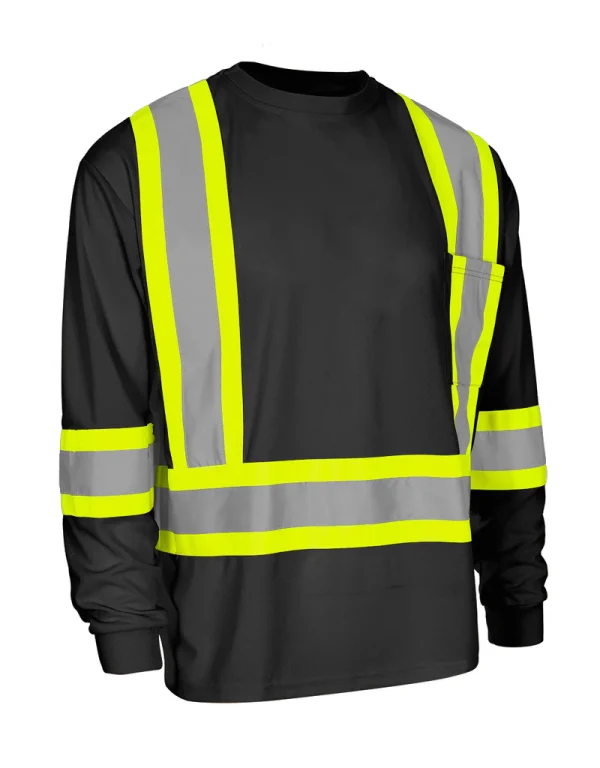 Hi Vis Crew Neck Long Sleeve Safety Tee with Chest Pocket - 022-CBECSA - Image 5