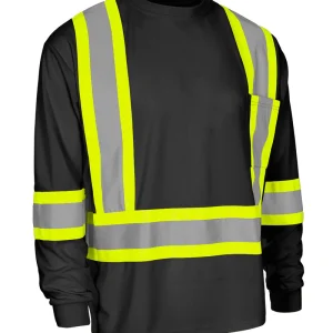 Hi Vis Bamboo Fabric Crew Neck Long Sleeve Safety Tee with Chest Pocket - 022-BBCSA