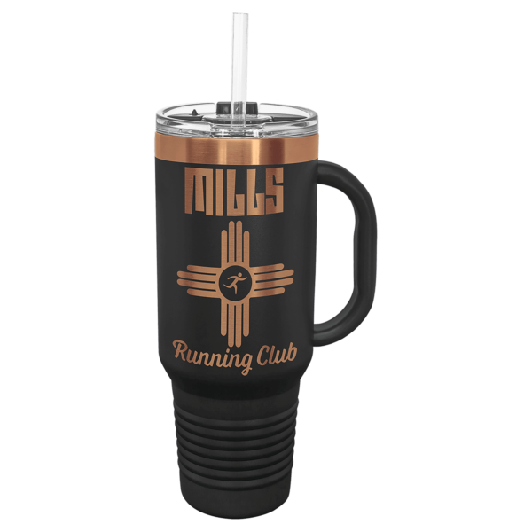 Polar Camel 40 oz. Black/Rose Gold ION-Plated Travel Mug with Handle, Straw Included - LTM7470