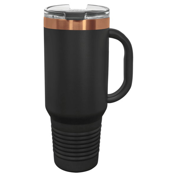 Polar Camel 40 oz. Black/Rose Gold ION-Plated Travel Mug with Handle, Straw Included - LTM7470 - Image 4