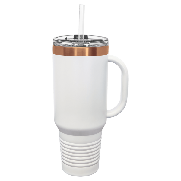 Polar Camel 40 oz. White/Rose Gold ION-Plated Travel Mug with Handle, Straw Included - LTM7471 - Image 4