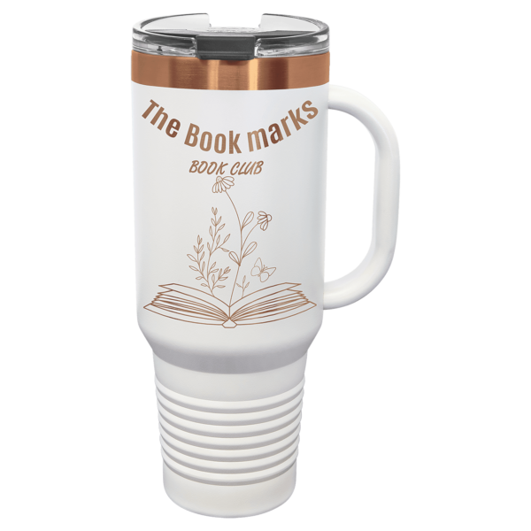 Polar Camel 40 oz. White/Rose Gold ION-Plated Travel Mug with Handle, Straw Included - LTM7471 - Image 3
