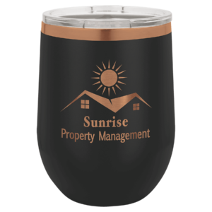 Polar Camel 12 oz. Black/Rose Gold ION-Plated Stemless Wine Tumbler with Lid - LTM880