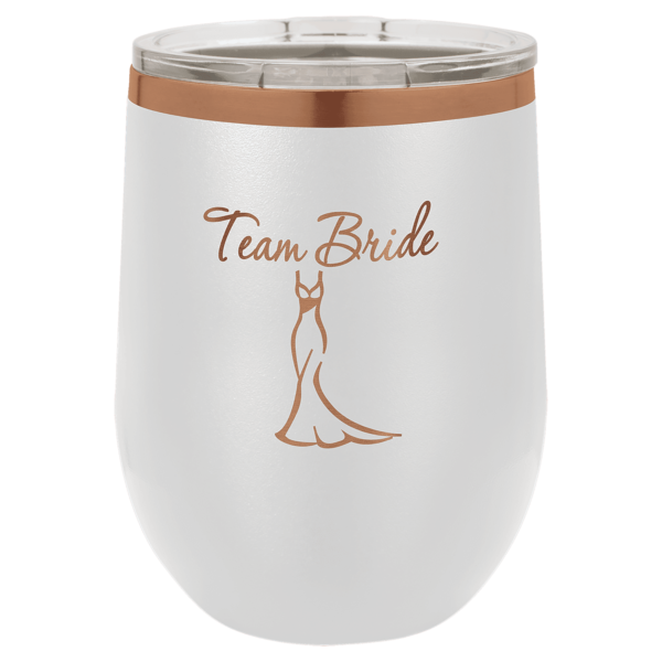 Polar Camel 12 oz. White/Rose Gold ION-Plated Stemless Wine Tumbler with Lid - LTM881