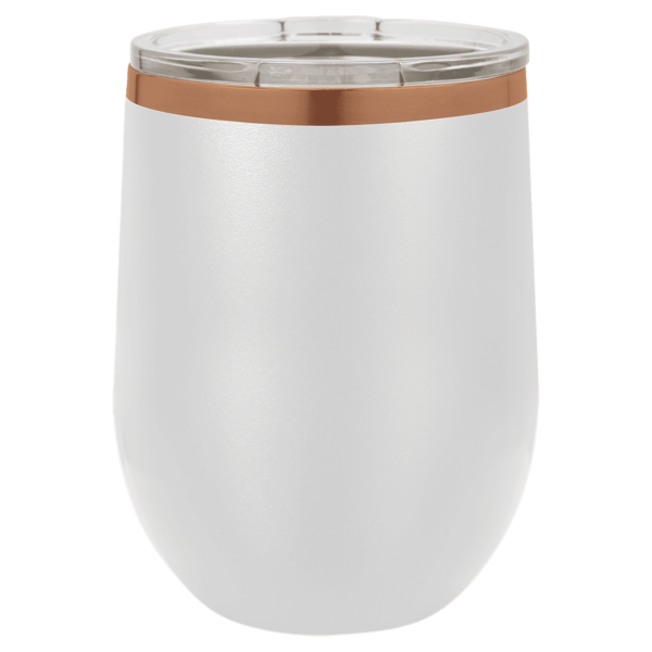 Polar Camel 12 oz. White/Rose Gold ION-Plated Stemless Wine Tumbler with Lid - LTM881 - Image 2