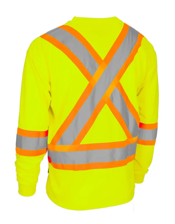 Hi Vis Bamboo Fabric Crew Neck Long Sleeve Safety Tee with Chest Pocket - 022-BBCSA - Image 7